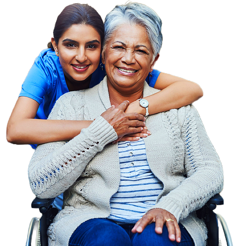 caregiver hugging her patient